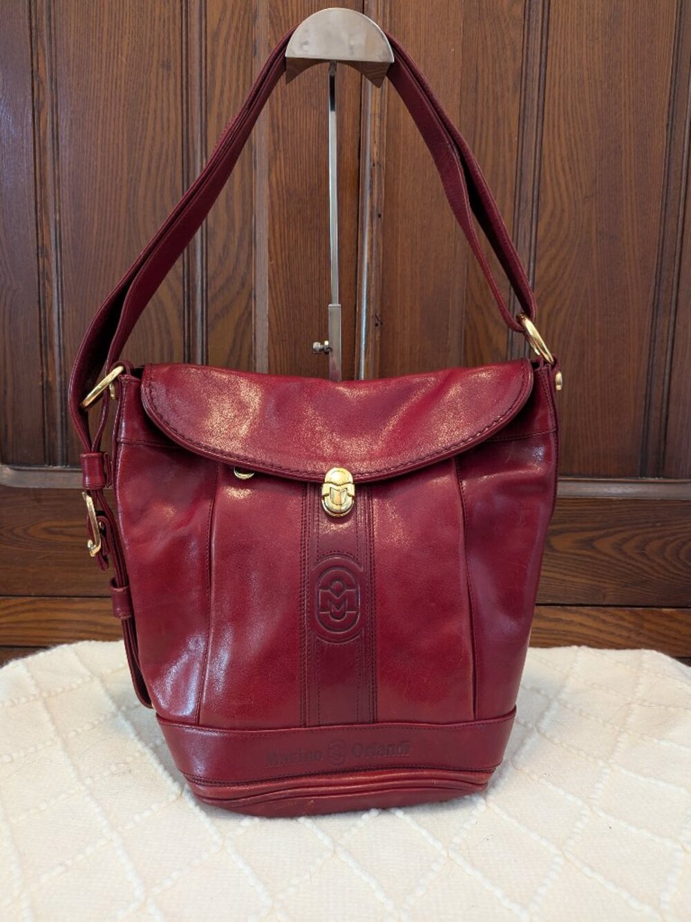 Marino Orlandi Red Italian Leather Bucket Bag